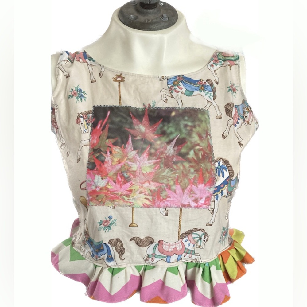 Homemade fitted crop top with a carousel print